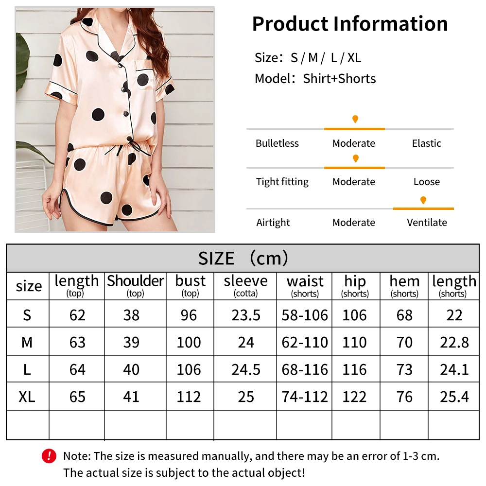 Lady Short Sleeve Shorts Pajama Set Silk Pajama Lace up Pants Cardigan Loose Fit Home Suit Cute Girl Little Round Dot Sleepwear
