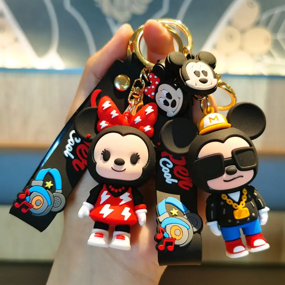 

Disney Mickey Minnie Mouse Cross Dressing Key Chain Cute Cartoon Silicone Handbag Pendant Keychains Accessories For Men Women