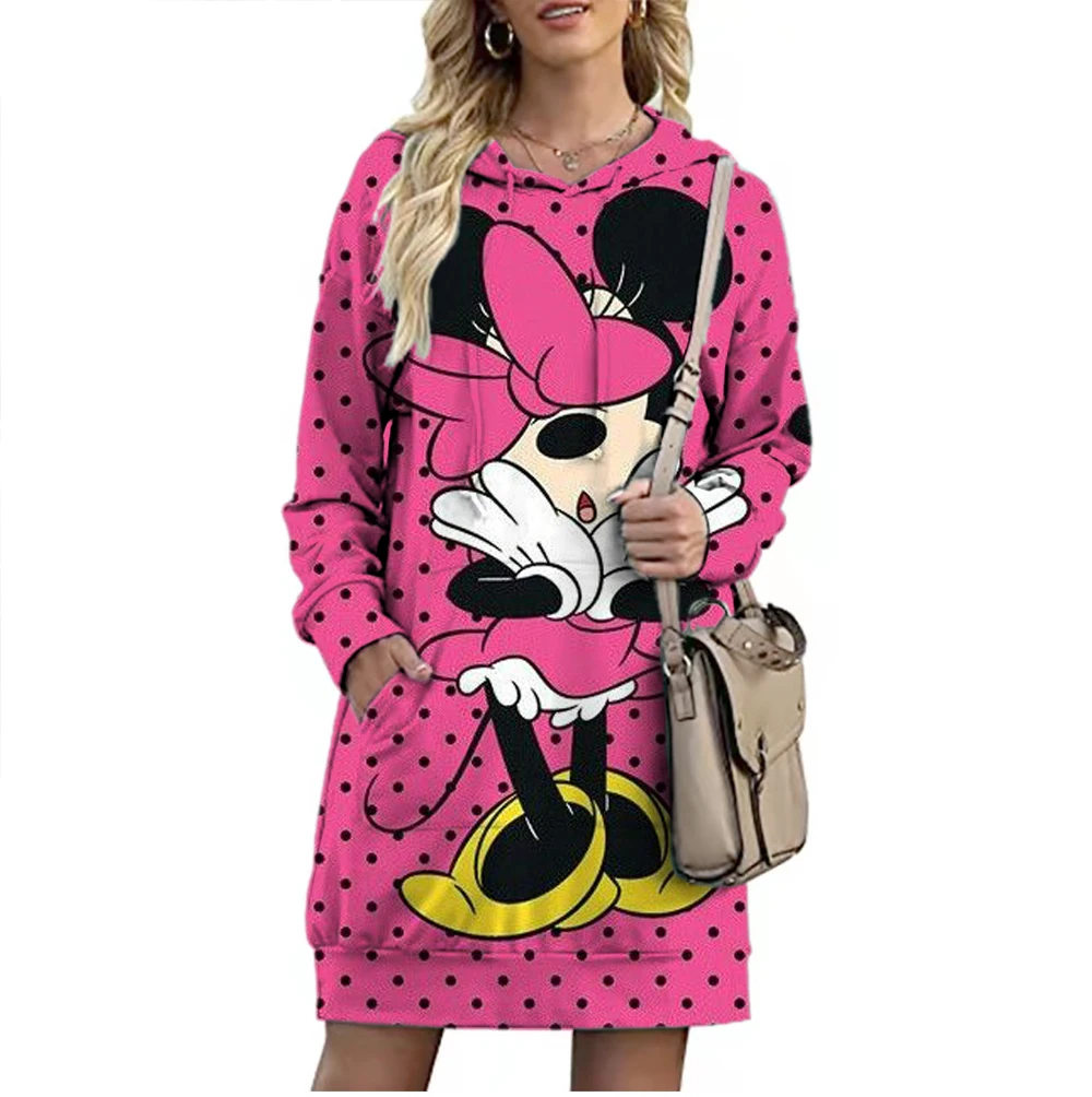 

Новинка осени 2022 года, флисовая толстовка с капюшоном и изображением героев Диснея каваи Минни, уличная Женская Повседневная Удлиняющая То...