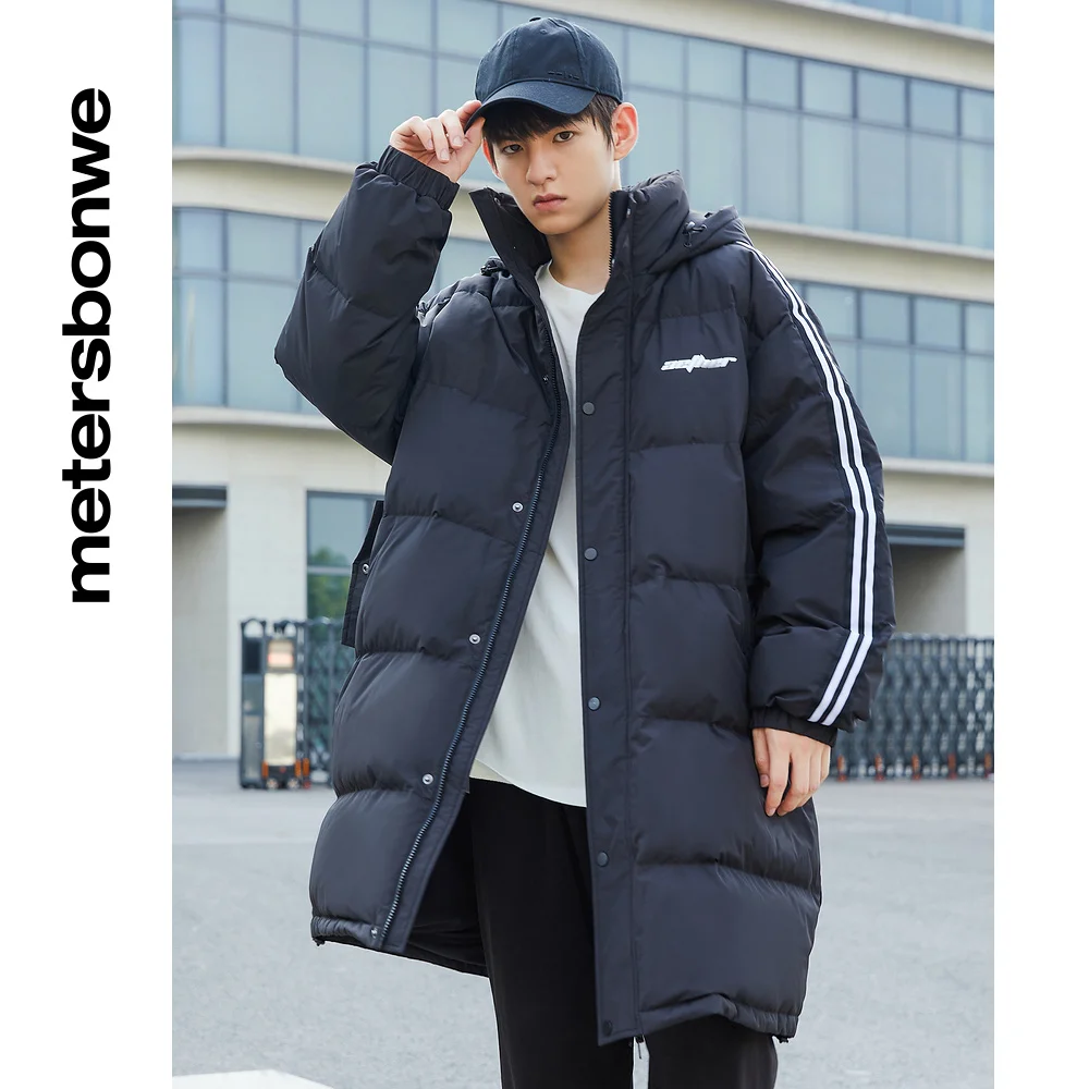 Metersbonwe Sport Down Jacket Men Winter Warm 80% Gray Duck Down Hooded Couple Anti-snow Medium Length Warm Down Coat Women
