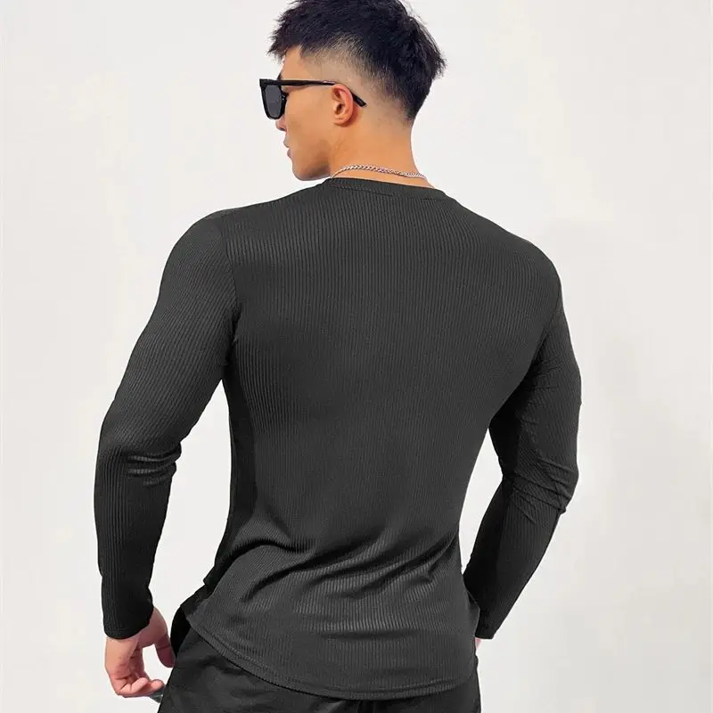 Футболка мужская с длинным рукавом модный топ вертикальной лицевой отделкой