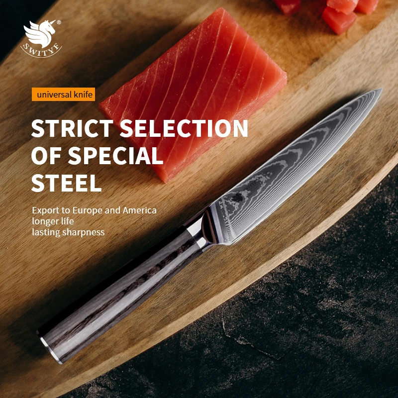 SWITYF VG10 Knife 5 inch utility Kitchen Knives Japan Damascus Stainless Steel Sharp Chef Santoku Nakiri Slicing Paring Knife