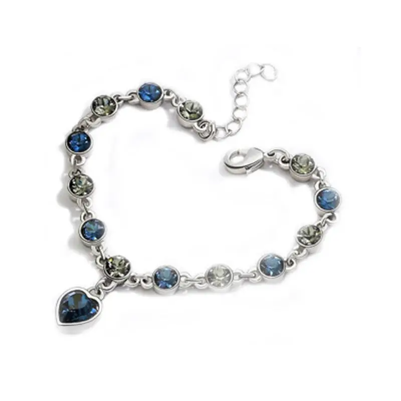 Luxury Ocean Heart Blue Crystal Bracelet for Women Cubic Zirconia Love Charm Bangles Anniversary Valentines Day GiftJewelry |
