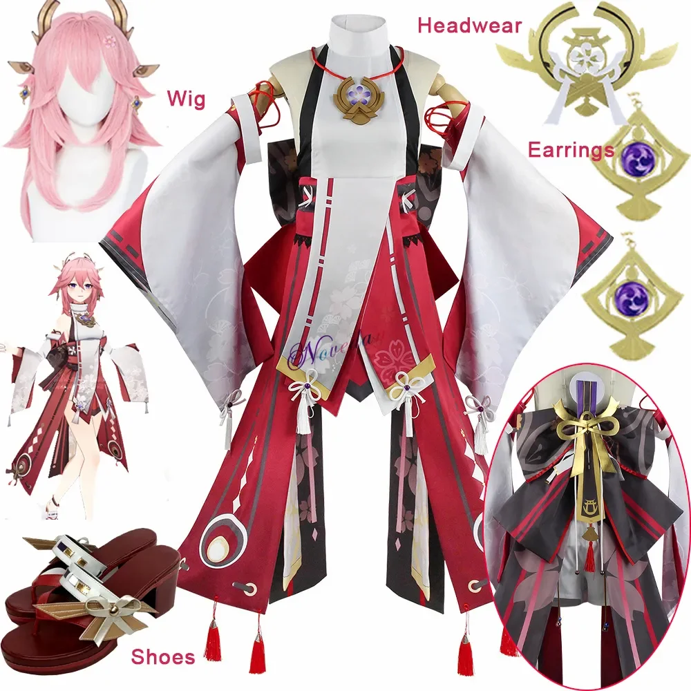 

Костюм для косплея Genshin Impact Yae Miko Guuji Yae, модное платье, искусственный наряд, парик, головной убор, обувь, реквизит, игровой костюм