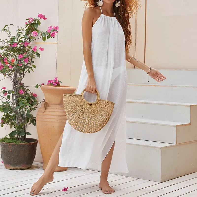 Женское пляжное платье с открытой спиной и разрезом Прозрачное защитой от солнца