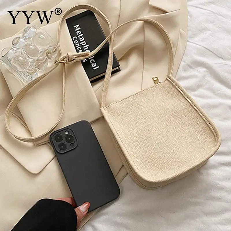 Solid Color Mini Phone Case Handbag Crossbody Lanyard Lychee Pattern Soft PU Leather Women Zipper Daily Messenger Wallet Purses