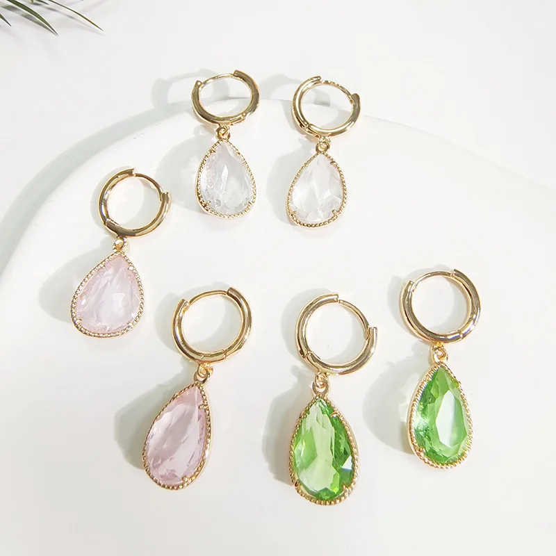 

European and American Geometric Water Drop Crystal Ear Buckle Female Korean Temperament Butterfly Zircon Earrings Ear Jewelry