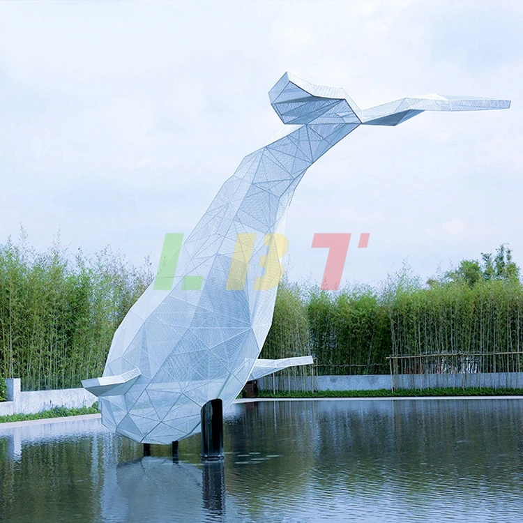 

Stainless steel whale waterscape sculpture hardware and iron landscape hollowout sales office outdoor garden decorations