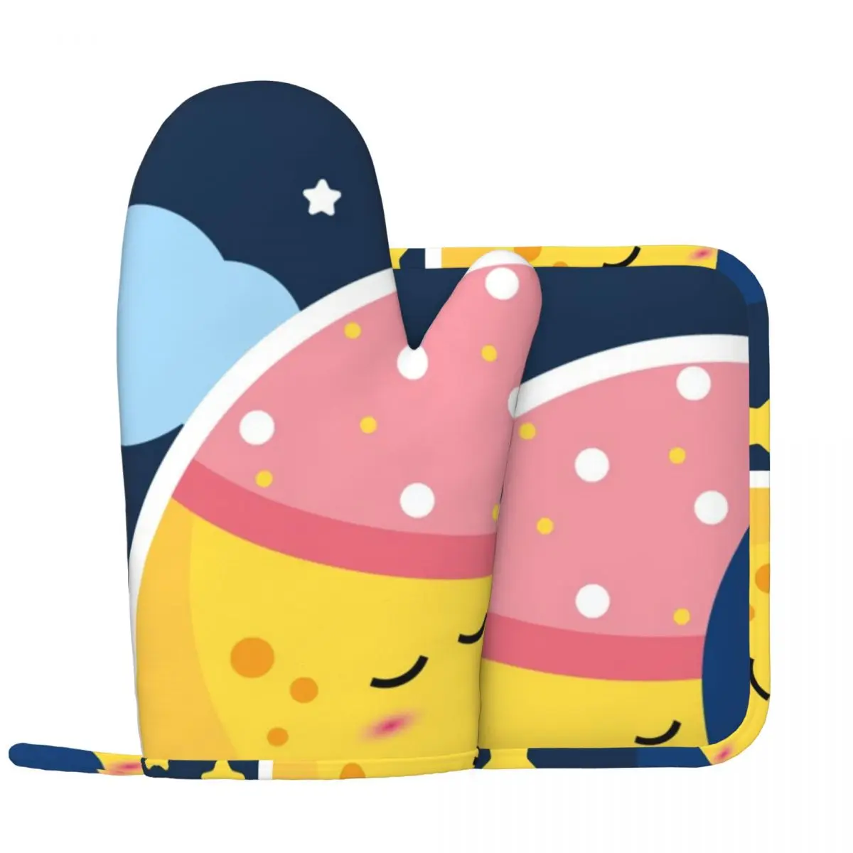 

Anime Funny Oven Mitts and Pot Holders Sets of Resistant Non Slip Kitchen Gloves for Cooking Baking Good helper in the kitchen