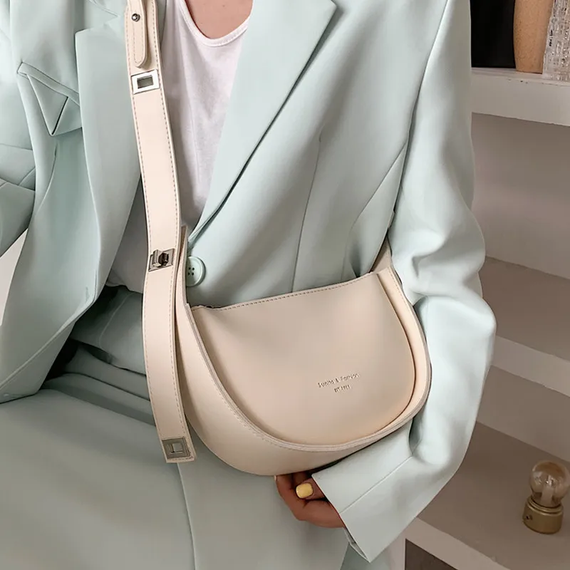 

Burminsa Saddle Small Crossbody Bags For Women 2023 Trend Designer Semicircle Shoulder Bag PU Leather Ladies Handbags And Purses