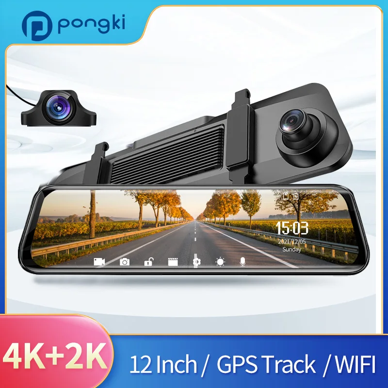 

Dvr GPS WIFI View Mirror Dual Car Camera Cam Dashcam Front and Rear 4k 2k Avto Video Recorder 12 Inch Dash Cam Rear Camera Senso