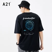 a21 men o neck short sleeves black summer t shirt 2022 new 100 cotton tops oversized casual reflection print tees for male