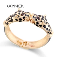 kaymen new fashion statement animal enamel cuff bracelets bangle gold plated colourful double leopards bracelet for women