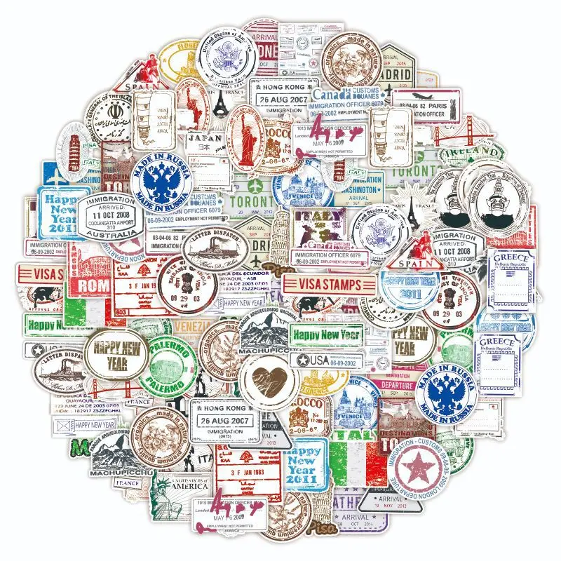 

60Pcs/Pack Travel Style Doodle Stickers Postmark Stamp Labels Paper Suitcase Luggage Guitar Car Motorcycle Laptop Stickers Phone