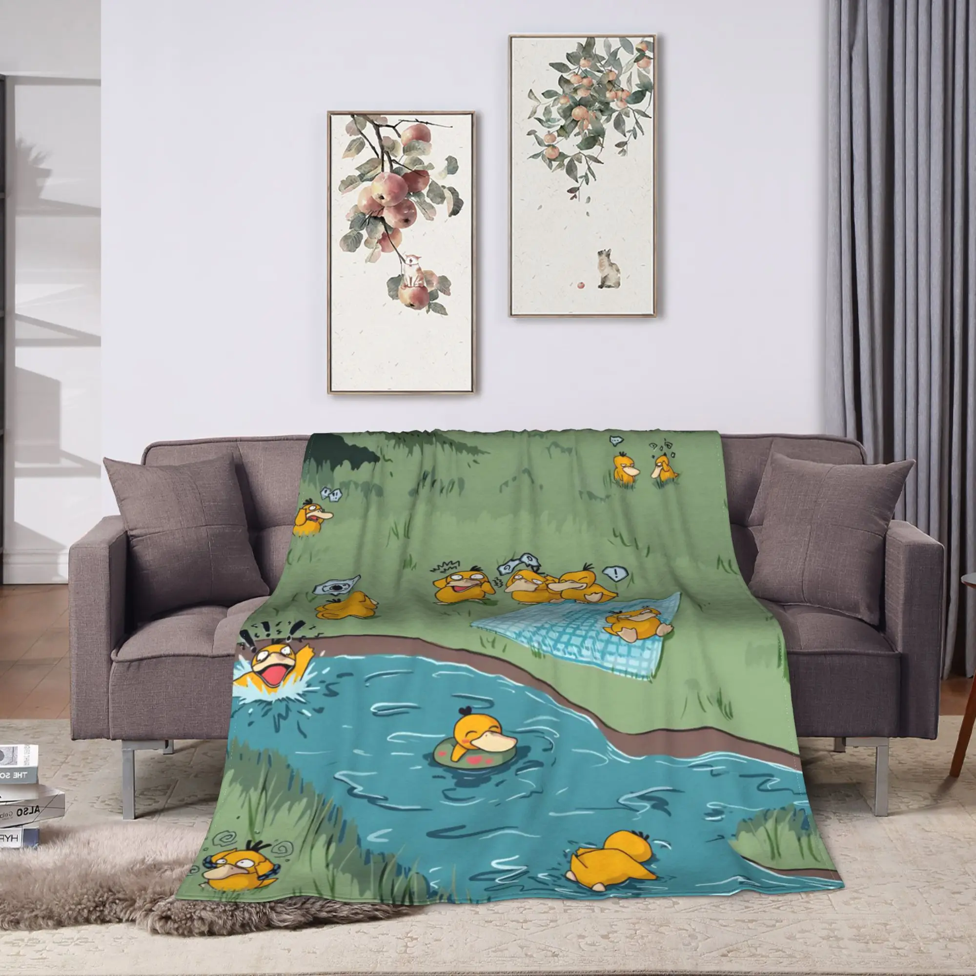 Фото Одеяло P-Pokemons Psyduck, коралловое флисовое плюшевое осенне-зимнее супермягкое одеяло для постельного белья, постельные принадлежности для спальни, пледы №2