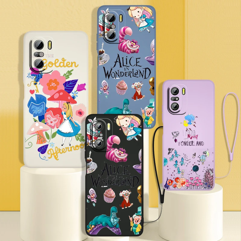 

Disney Alice in Wonderland Phone Case For Redmi K50 K40 Gaming K30 K30S 10 10C 10X 9A 9 9T 9C 9AT 8 8A 5G Liquid Rope Cover