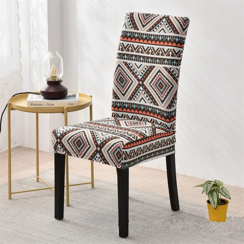 

Ethnic Style Check Striped Printed Chair Cover Elasticity Spandex Seat Covers for Wedding Banquet Office Hotel Table Decorative