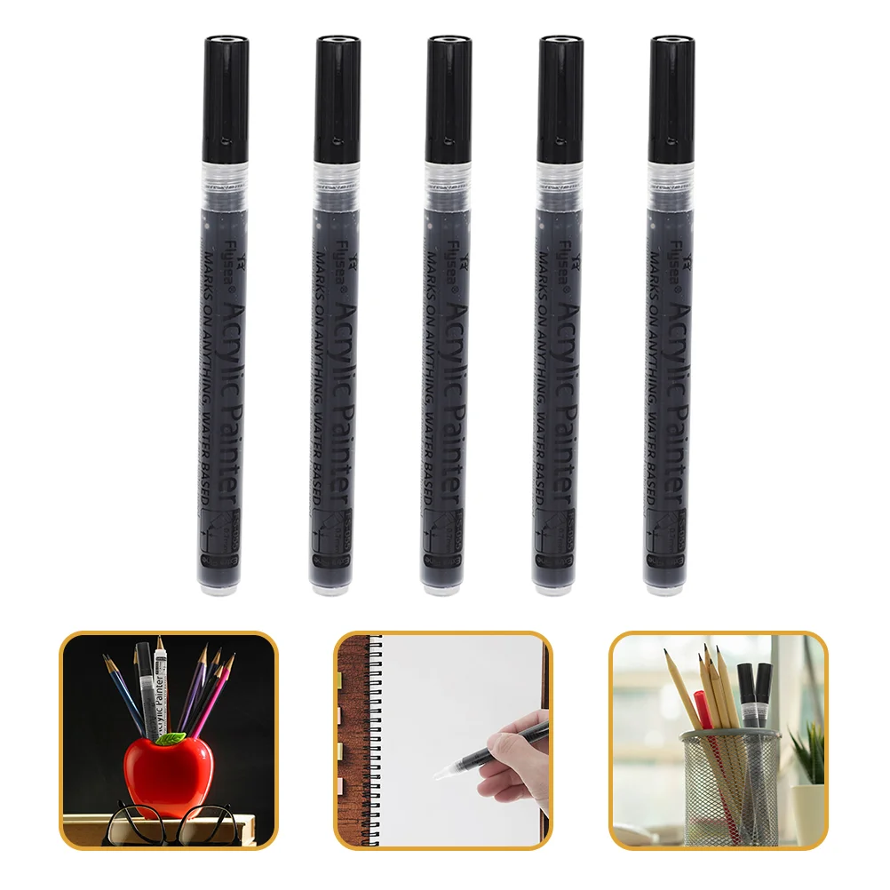 

5 Pcs Water Based Markers Black Pens Drawing Marker Pen Canvas Markers Black Sharpies Acrylic Markers Wood Mark Pen