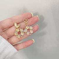 2022 south korean asymmetrical love earrings with silver needle girly temperament flower circle earrings new sweet earrings