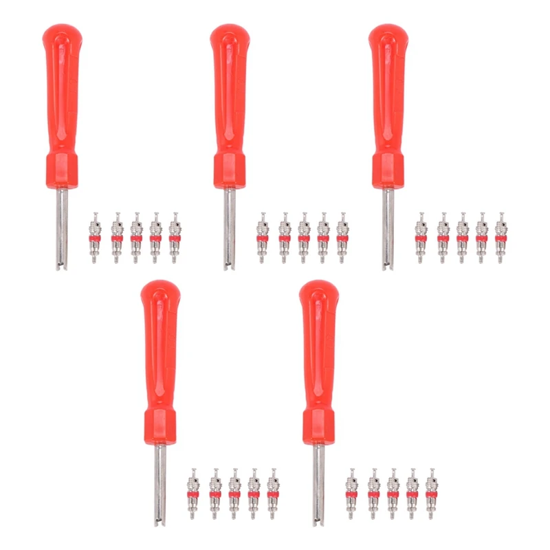 

5Pcs Tool Demonte Valve Tire + 25 Valve For Car Bike Motorcycle