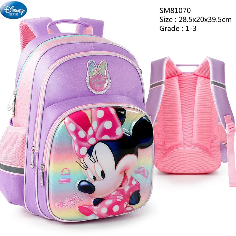 Disney Minnie School Bags For Girls Primary Student Shoulder Orthopedic Backpack Grade 1-3 Large Capacity Kids Gifts Mochilas