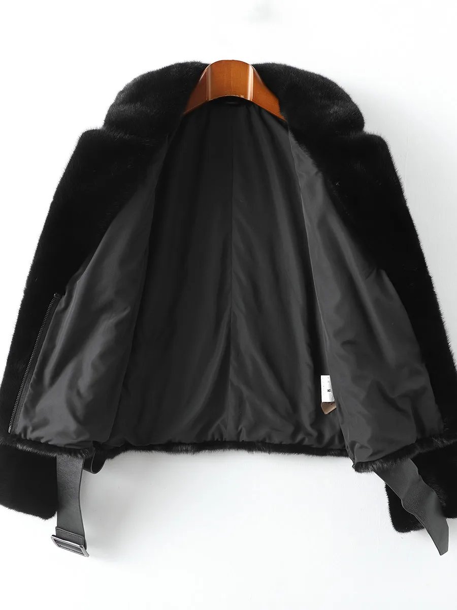 Mink Fur Coat Women's Short Belt 2022 Winter New Fashion Whole Mink Motorcycle Mink Coat