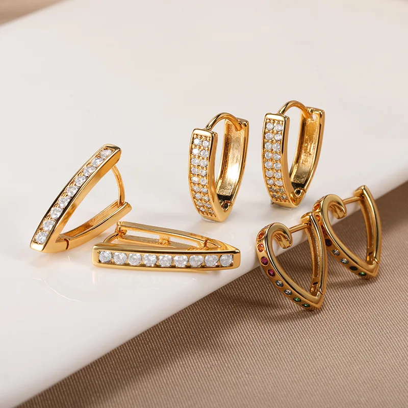 

INS Fashion Gold Plated Geometric Cubic Zircon Hoop Earrings Women Rope Twist CZ Triangle Square Shaped Earrings Jewelry Gift