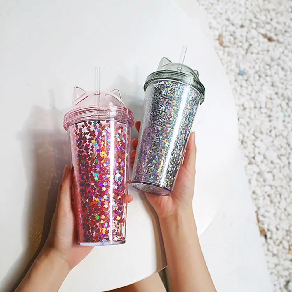 For Girls With Sequins Double Wall Tumbler With Straw Reusab