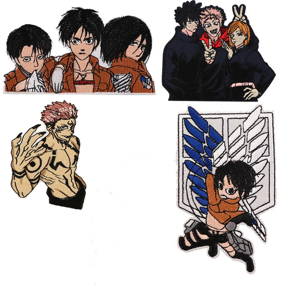 

Mixed 4Pcs/Lot Japanese Anime Jujutsu Kaisen Attack On Titan Patches Color Sewn Embroidery Clothing DIY Garment Decor