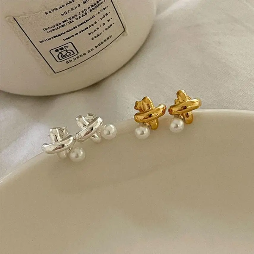 

Real 925 Sterling Silver Earrings for Women Teen Girls Cross Pearl Stud Earings New Fashion Cute Simple Jewelry