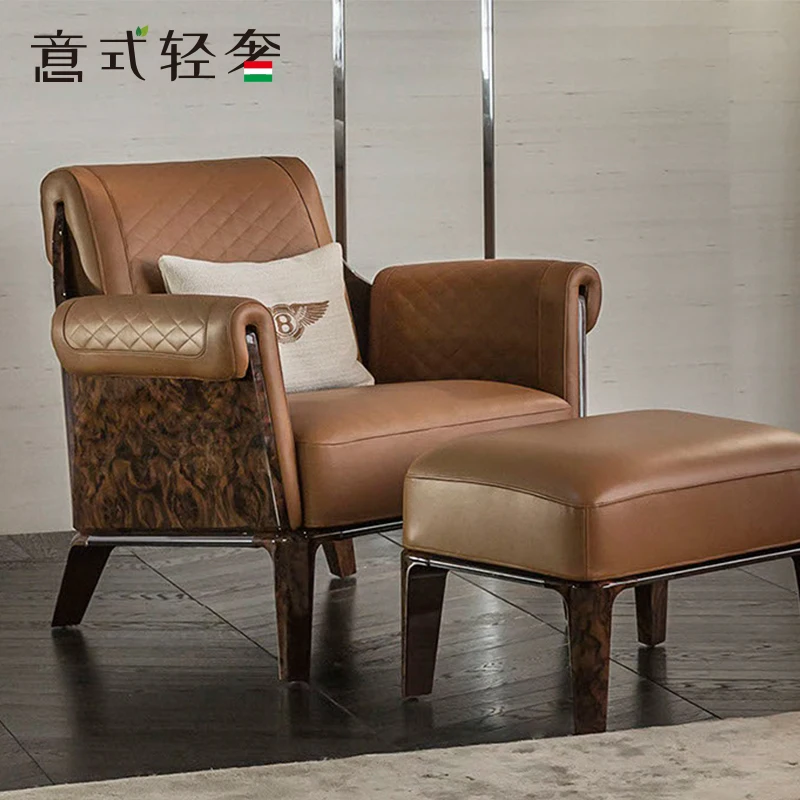 

Leather Study Room Living Room Single Sofa Chair Modern Minimalist Italian Style High-definition Down Sofa Width Fabric Filling