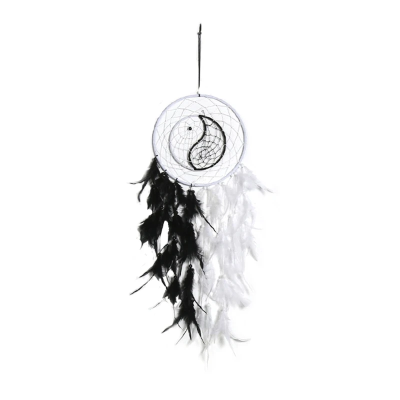 

TaiChi Dream Catcher Black White Feather Pendant Wall Ornament Dreamcatcher