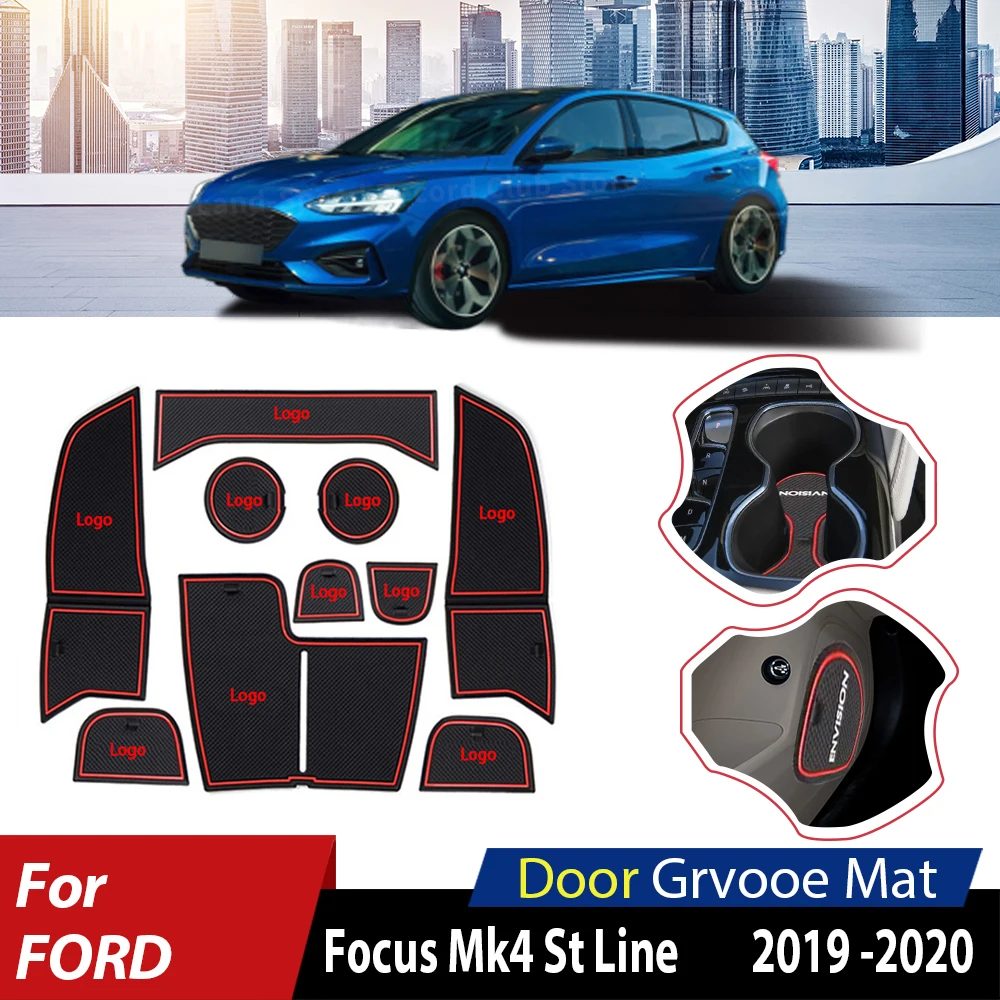 Rubber Car Door Groove Mats For Ford Focus Mk4 ST Line 2019 2020 Anti-Slip Mats Interior Decoration Gate Slot Pad Accessories
