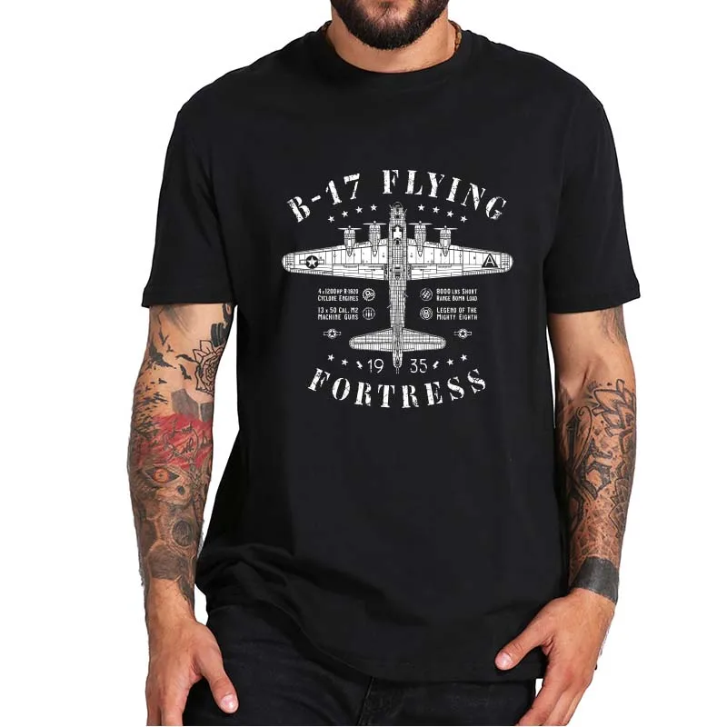 

Boeing B-17 Flying Fortress T-Shirt B17 Aviation Vintage Casual Men's Tee Tops 100% Cotton EU Size