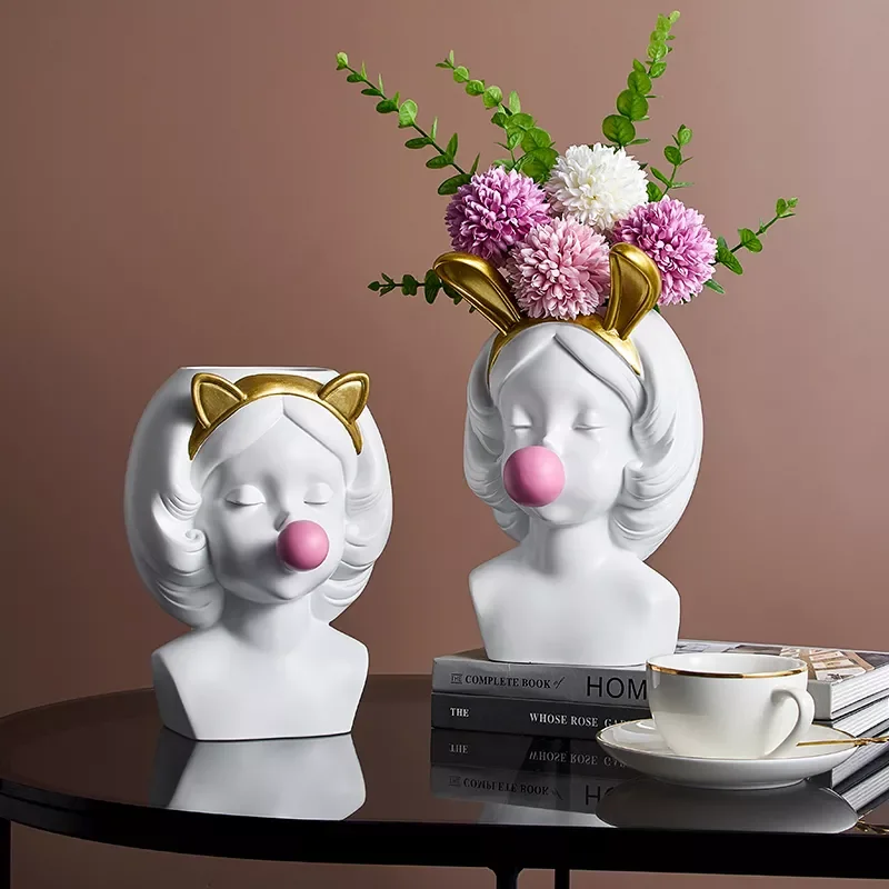 

NEW Resin Vase Nordic Modern Home Decoration Cute Girl Blowing Bubbles Decorative Carving Vases Pen Holder Vase Flowers