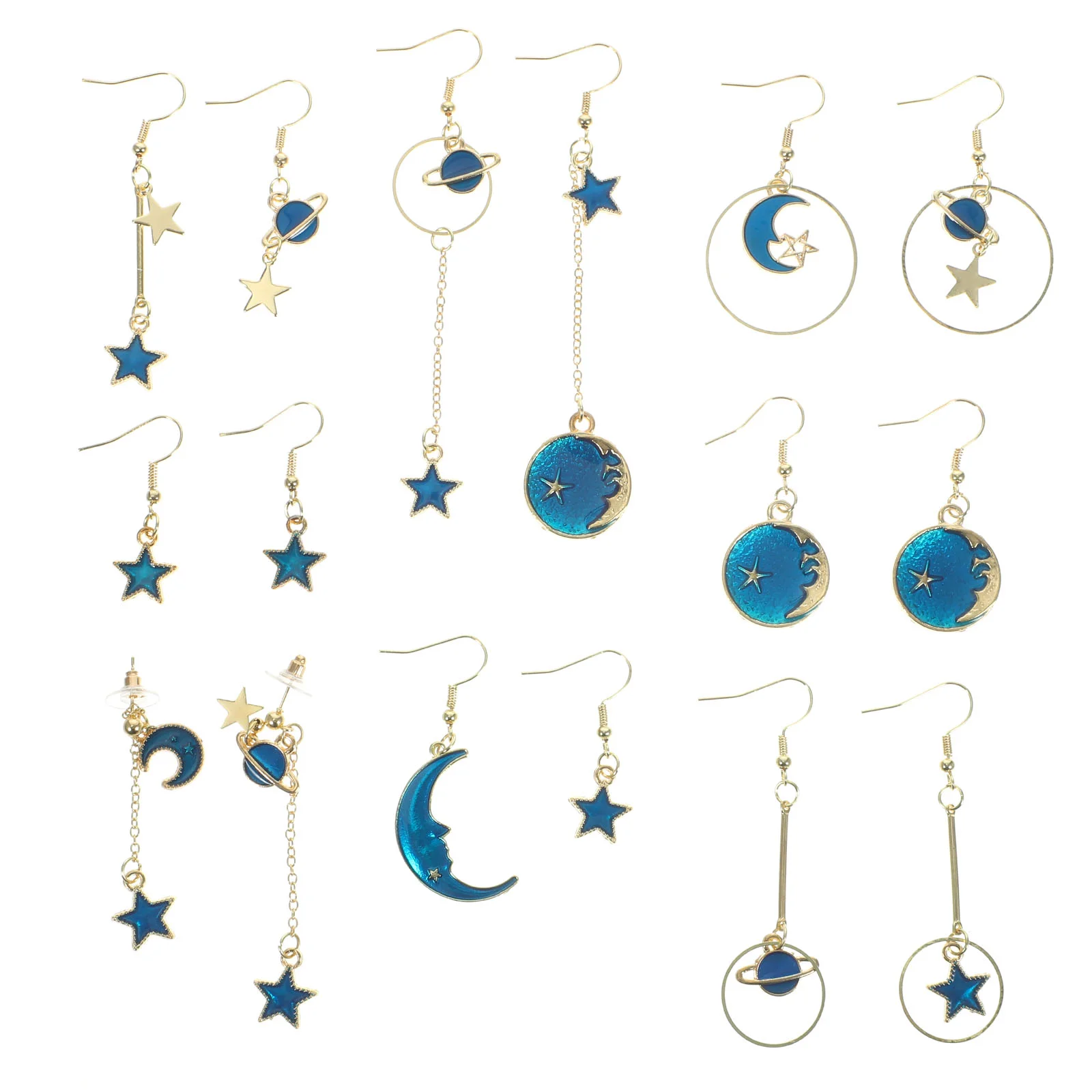 

8 Pairs Planet Earrings Earth Planet Asymmetrical Earrings Dangle Drop Earrings Ear Jewelry
