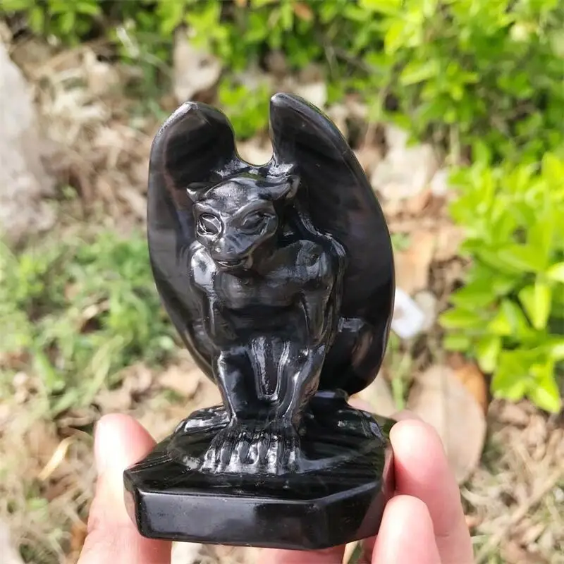 7 5 см натуральный прозрачный обсидиан Gargoyle резьба по кристаллу лечебные камни