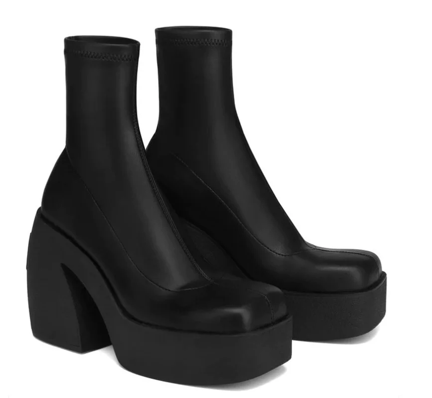 

2022 Autumn and Winter New Fashion Square Toe Thick Heels High Heels Waterproof Platform Large Size Casual Boots