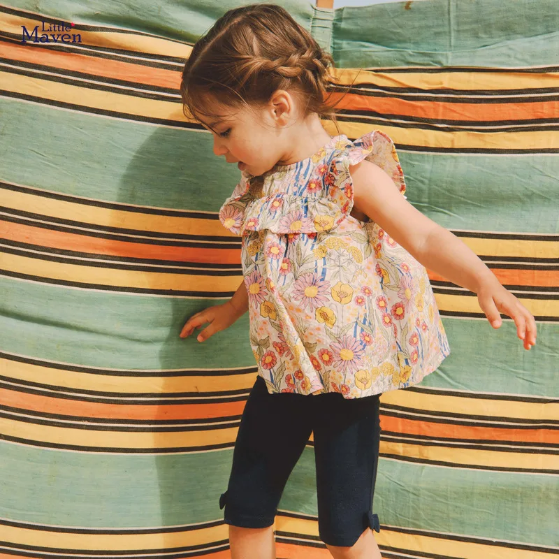 

Children Summer Baby Girl Clothes Cotton Clothing Set Toddler Fashion Flower Printing Tops + Shorts for Kids 2 3 4 5 6 7 Years