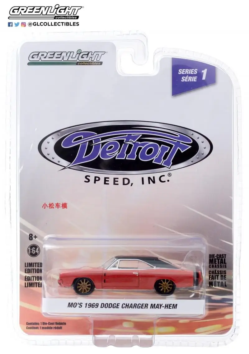 

GREENLIGHT 1:64 1969 Dodge Charger коллекция MAY/HEM из литого под давлением сплава, модель украшения на колесиках