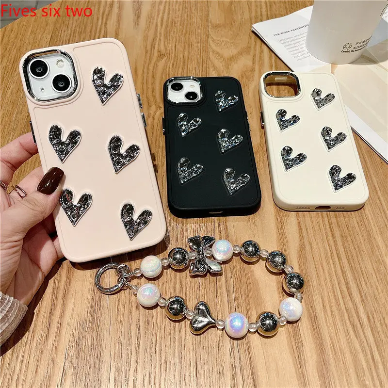 Мягкий силиконовый защитный чехол с браслетом и сердечками для iPhone 13 Pro Max 14 12 11 X XS