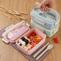 portable hermetic lunch box children student bento box with chopsticks spoon wheat straw leakproof microwavable prevent odor