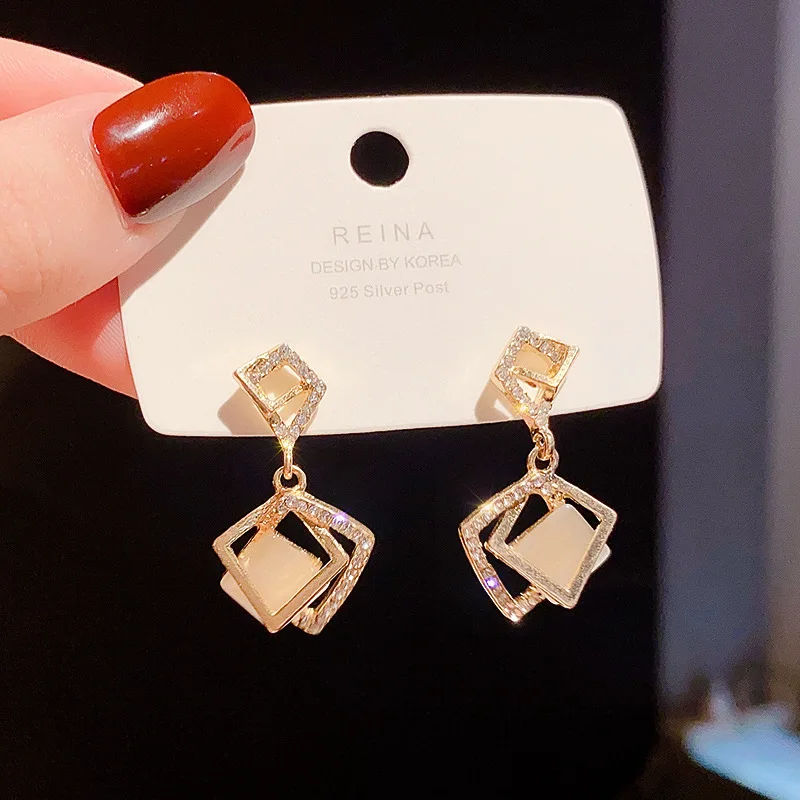 

Wholesale Sterling Silvers Post Opal Stone Studs Rhombus Earrings Dropshipping Jewelry Women Fashion Gift