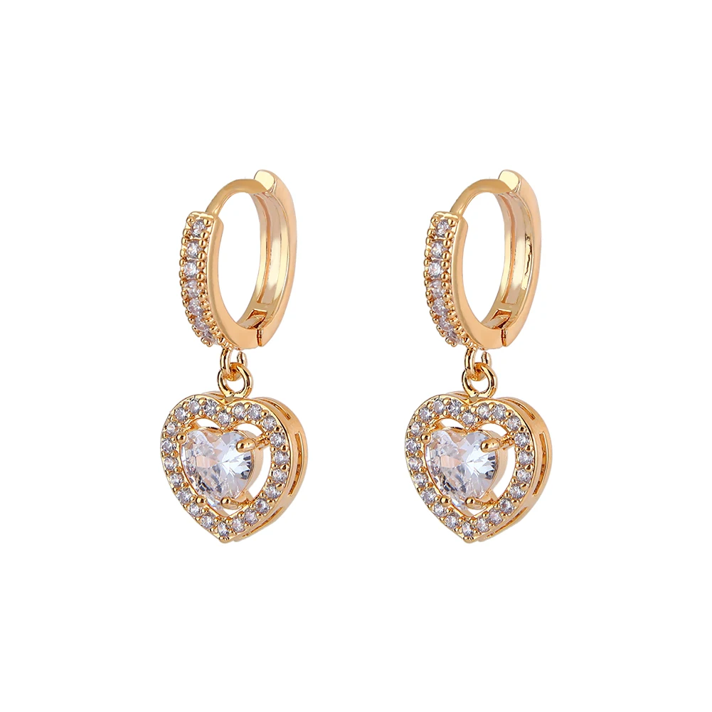 

Fashion Hypoallergenic Earrings Trend 2023 Gold Plated CZ Zirconia Heart Drop Bling Huggie Earrings Women