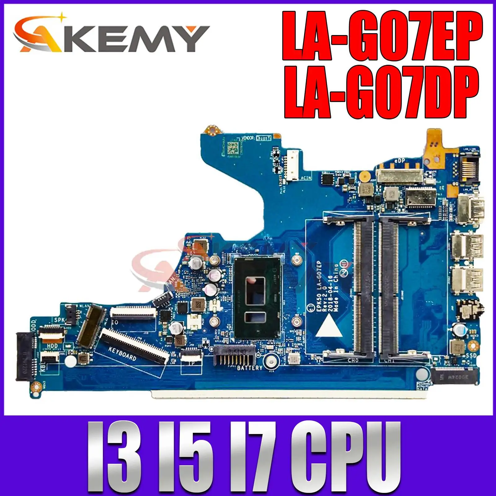 

For HP Pavilion 15-DA 250 G7 LA-G07DP Laptop Motherboard With i3 i5 i7 CPU EPK50 LA-G07EP L20373-601 L20373-601