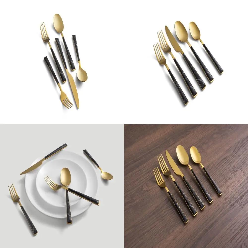 

Elegant Exquisite Black Gold 18/0 Mirror 20-Piece Flatware Set, 4 Service Perfect for Any Occasion