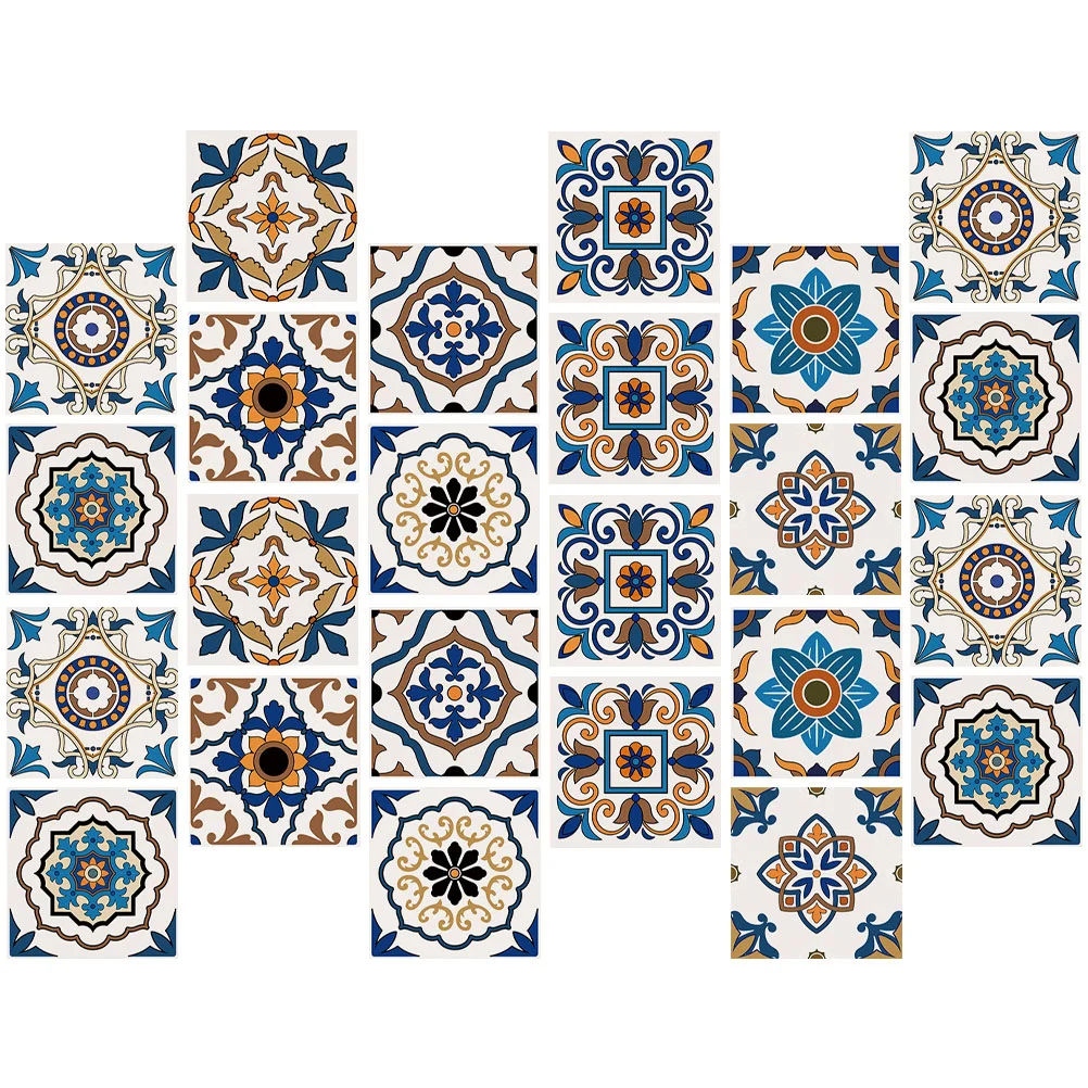 

24pcs Vintage Style Tile Stickers Tile Decals Kitchen Peel and Stick Wall Tile Stickers