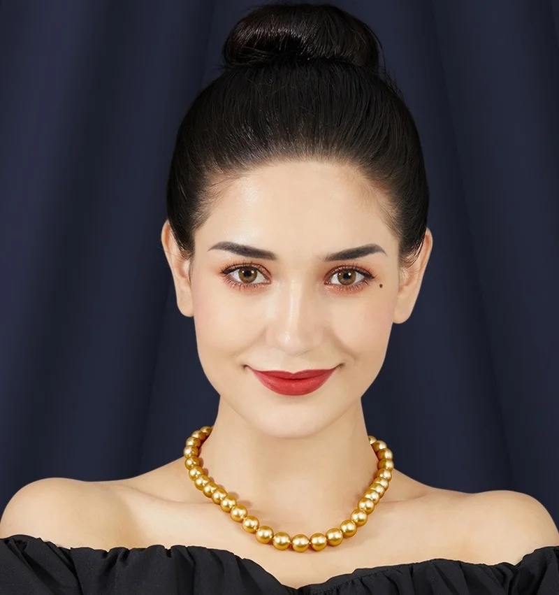 

Huge Charming 18"11-13mm Natural South Sea Genuine Gold Round Pearl Necklace Free Shipping Women Jewelry Pearl Necklace