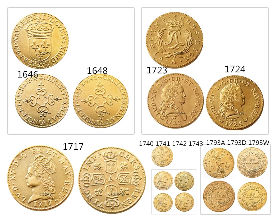 

Французские древние микс 12 шт. позолоченных копировальных монет