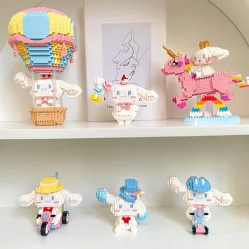 산리오 빌딩 블록 유니콘 열풍선 달 시나모롤 모델, 카와이 조립 어린이 장난감, 크리스마스 생일 선물